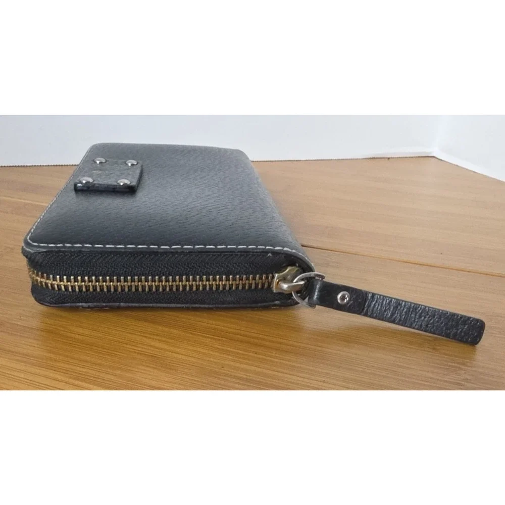 Kate Spade Black / Pink Zip‎ Around Neda Pebbled Leather Wallet/ Purse/Clutch